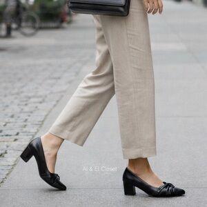 Easy Street Millie Black Pumps Size 12 Medium Low Block Heel with Patent Toe NWB